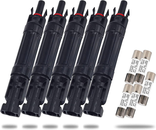 20A Solar Fuse Holder Inline with Male and Female Connector for Solar Panel and Solar Controller, Waterproof Solar Fuse Connector, Solar Surge Protection Device 5pcs