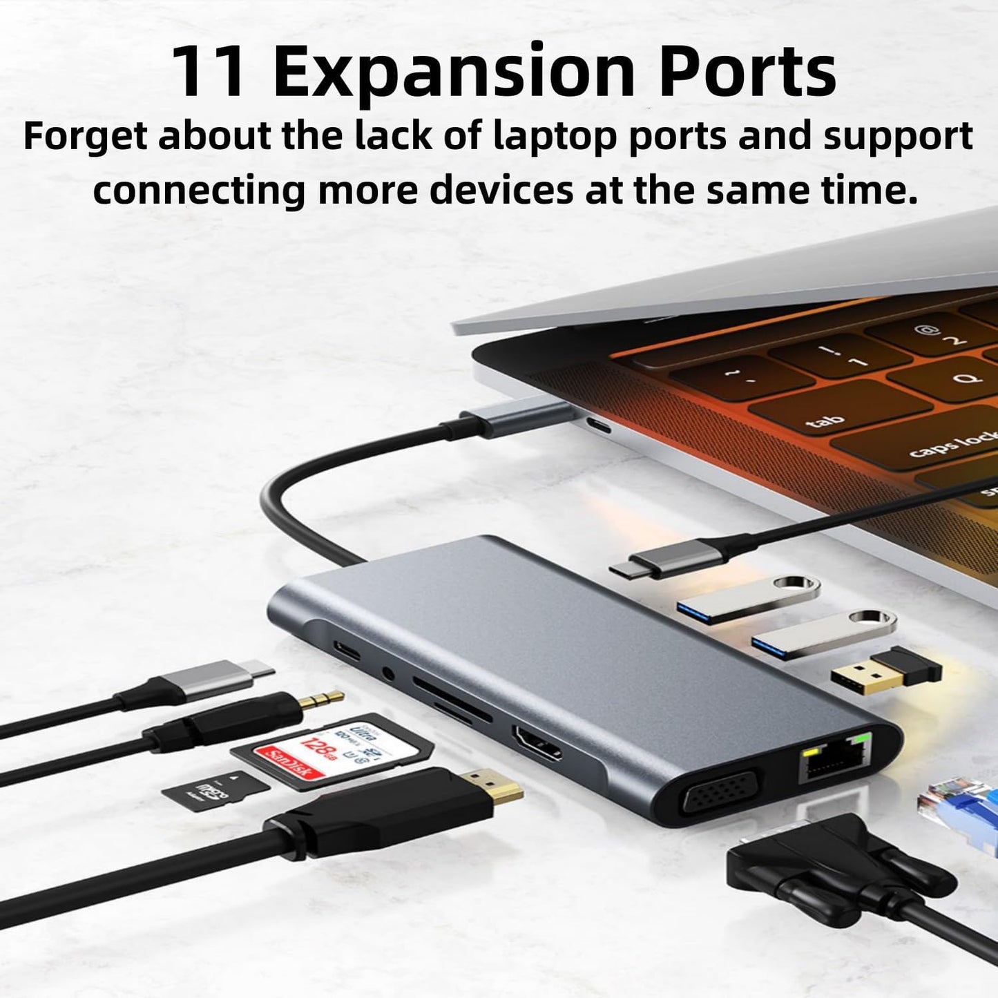 Dual Monitor Docking Station 11 in 1 USB C Laptop Docking Station with【4K HDMI+VGA+1G RJ45 Ethernet+USB3.0 A+3*USB2.0 A+SD/TF+PD100W+3.5mm Headphone Port】for MacBook, iPad, Lenovo, ThinkPad