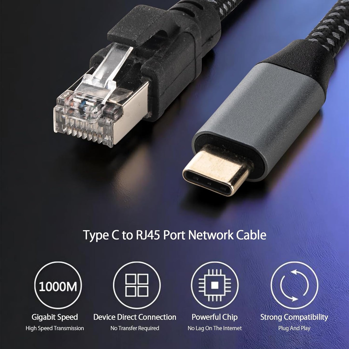 1.2M/3.94FT 1000M USB C to RJ45 Ethernet Cable, Type C Male to RJ45 Gigabit Ethernet LAN Cable, No Delay for iPhone 16/15 Series, MacBook Air/Pro, iPad, Galaxy, Switch, Laptop, PC, Desktop