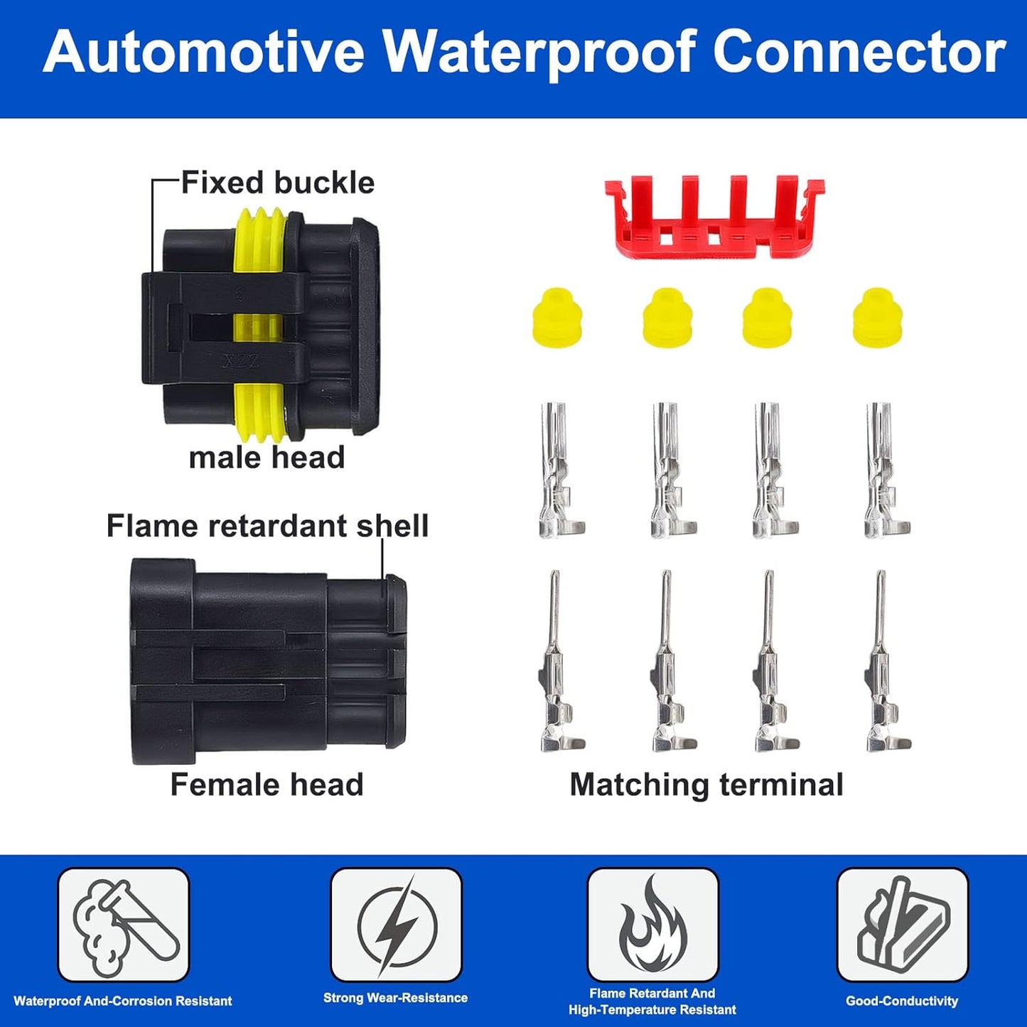 352PCS Car Waterproof Electrical Connector 1/2/3/4 Pin Waterproof Wire Connectors Kits Automotive Electrical Connectors for 1.5mm Wire of 12-24V Motorcycle Scooter Car Truck Boats