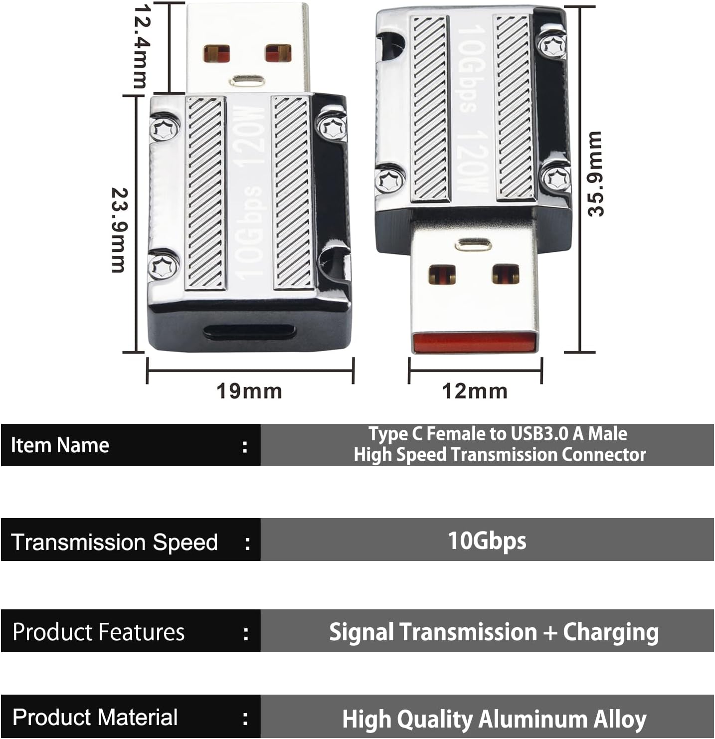 2 Pack USB A to USB C Adapter, 120W USB 3.1 A Male to USB C Female Adapter 10Gbps Data Transfer 8K@60Hz Hd Display Aluminum Alloy Material for iPhone 15,Laptop,Power Bank,Steam Deck,AirPods