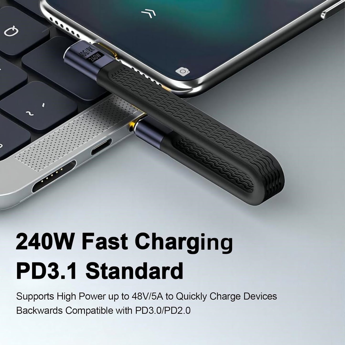 2×13CM 240W USB4.0 Short Cable, 40Gbps Right Angle USB C (Male to Male+Male to Female) Cable, 48V/5A Charging Power 8K@60Hz HD Display for iPhone 15 Series,Macbook,Power Bank,Laptop,Switch