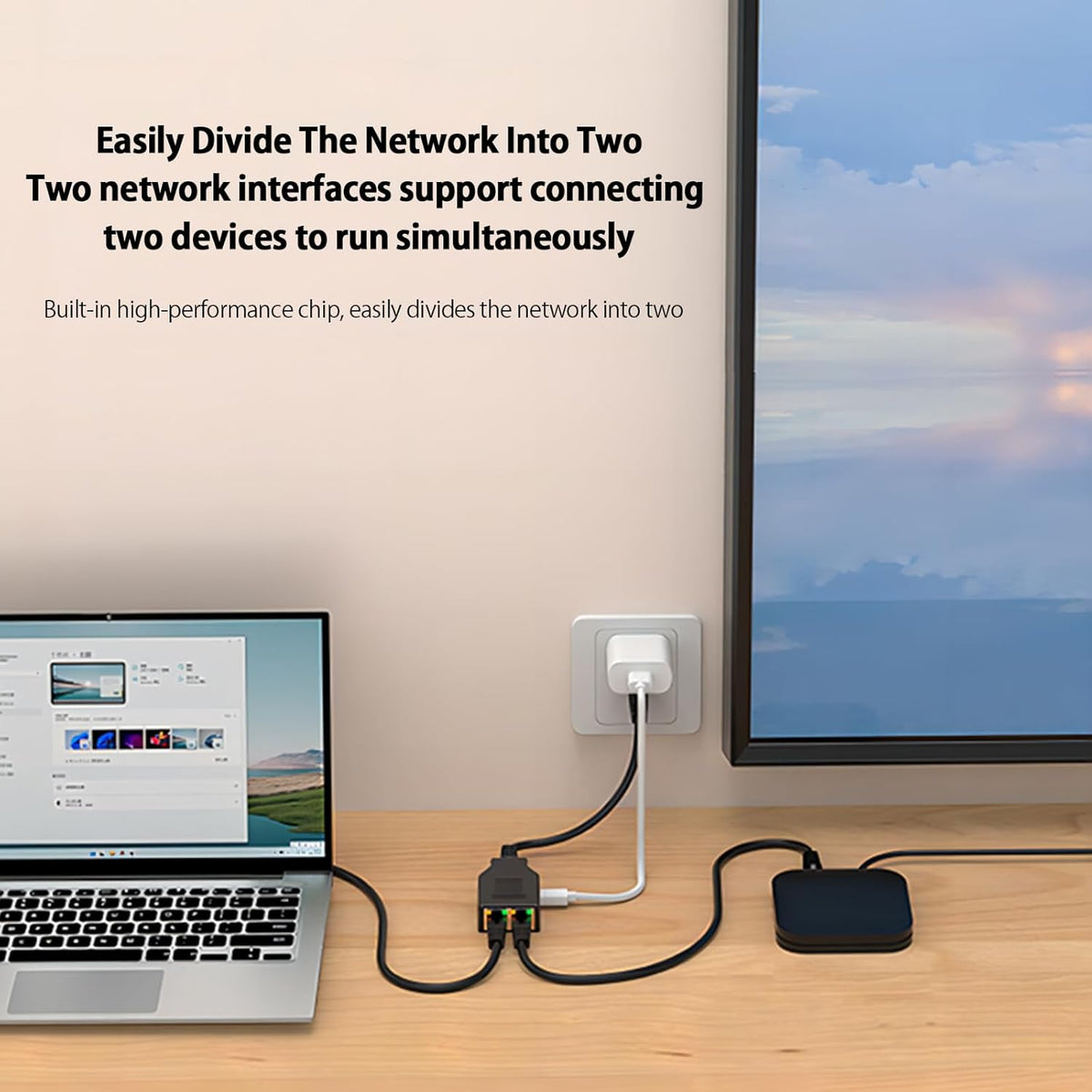 Gigabit RJ45 Network Splitter,1000Mbps 1 to 2 RJ45 Ethernet Splitter LAN Network Splitter for Computer,Hub,Switch,Router,ADSL,Set-top Box,Digital TV (with 1M Ethernet Cabel+0.5M USB Cable）