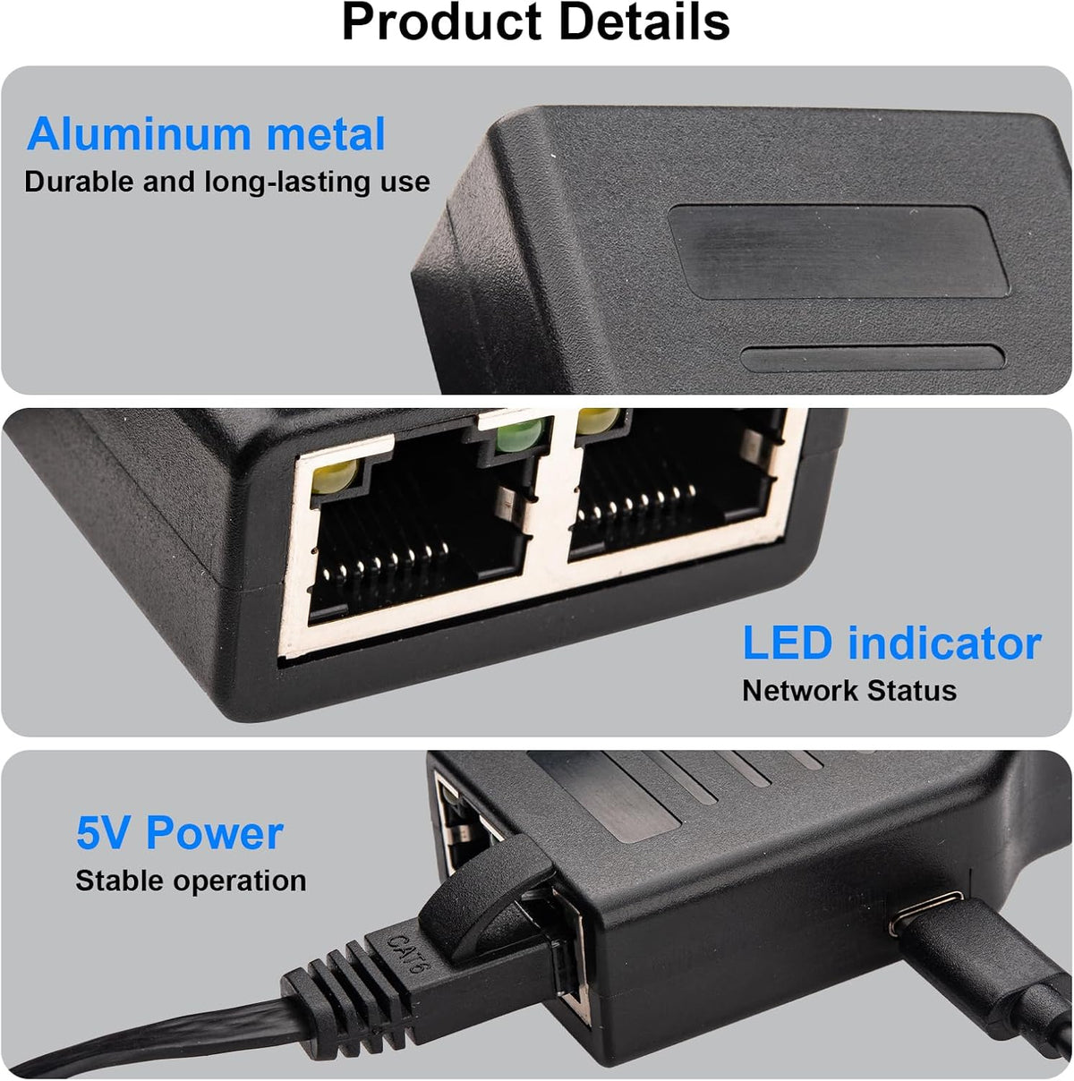 Gigabit RJ45 Network Splitter,1000Mbps 1 to 2 RJ45 Ethernet Splitter LAN Network Splitter for Computer,Hub,Switch,Router,ADSL,Set-top Box,Digital TV (with 1M Ethernet Cabel+0.5M USB Cable）