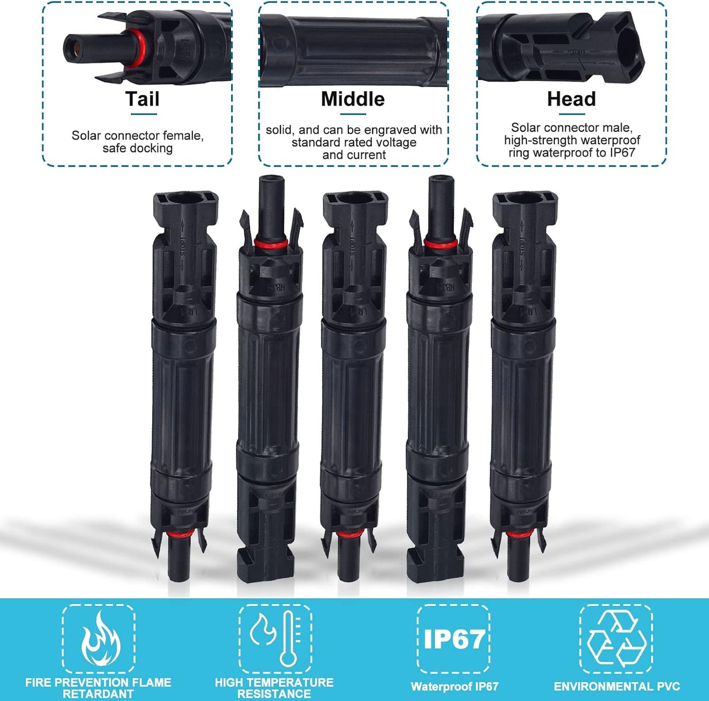 20A Solar Fuse Holder Inline with Male and Female Connector for Solar Panel and Solar Controller, Waterproof Solar Fuse Connector, Solar Surge Protection Device 5pcs