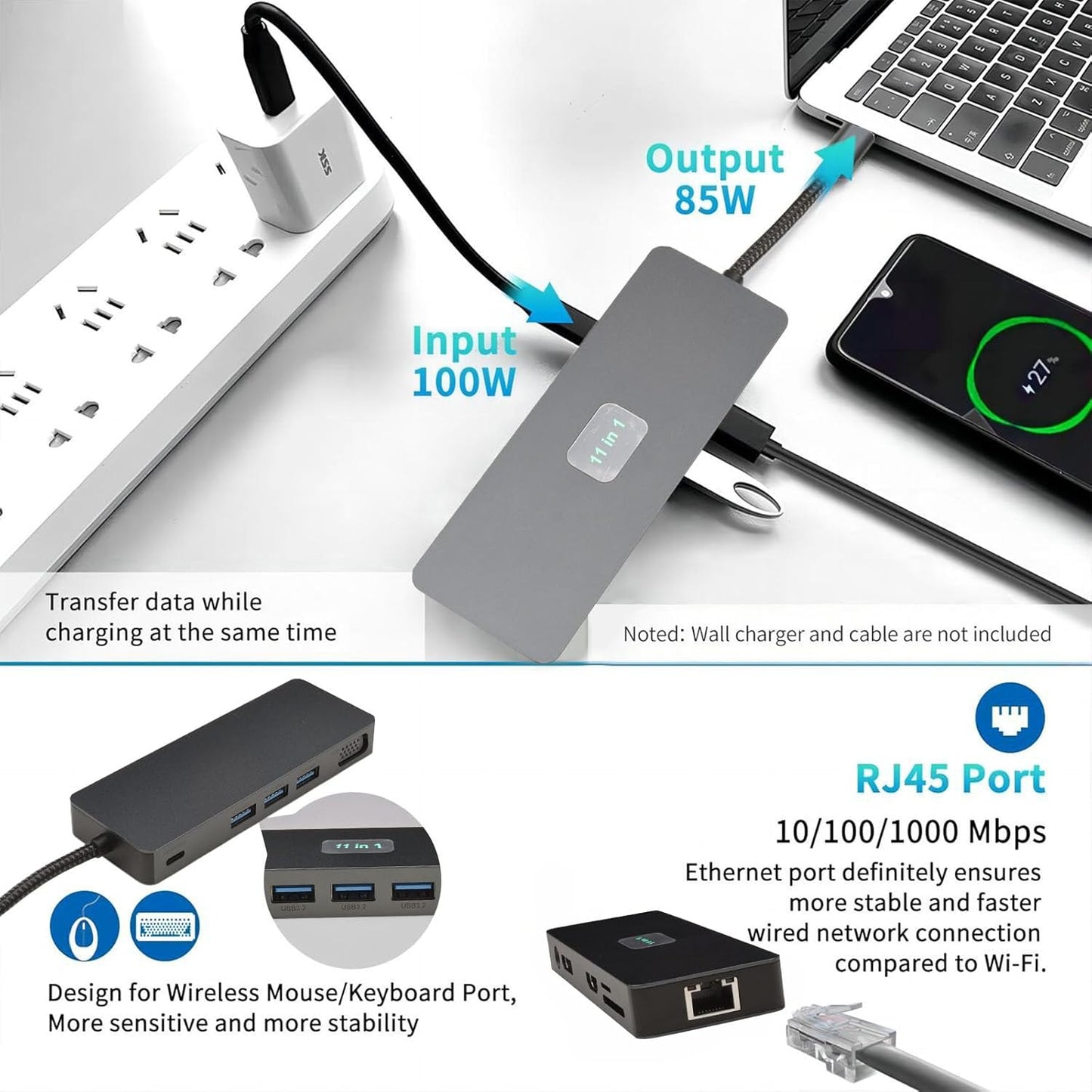 11 in 1 USB C Docking Station 3 Monitor Multiport Docking Station with【DP+VGA+4K HDMI+1G Ethernet+3*USB3.2 A+SD/TF+3.5mm Headphone Port+PD100W】for MacBook, iPad, Lenovo,Surface, XPS,ThinkPad