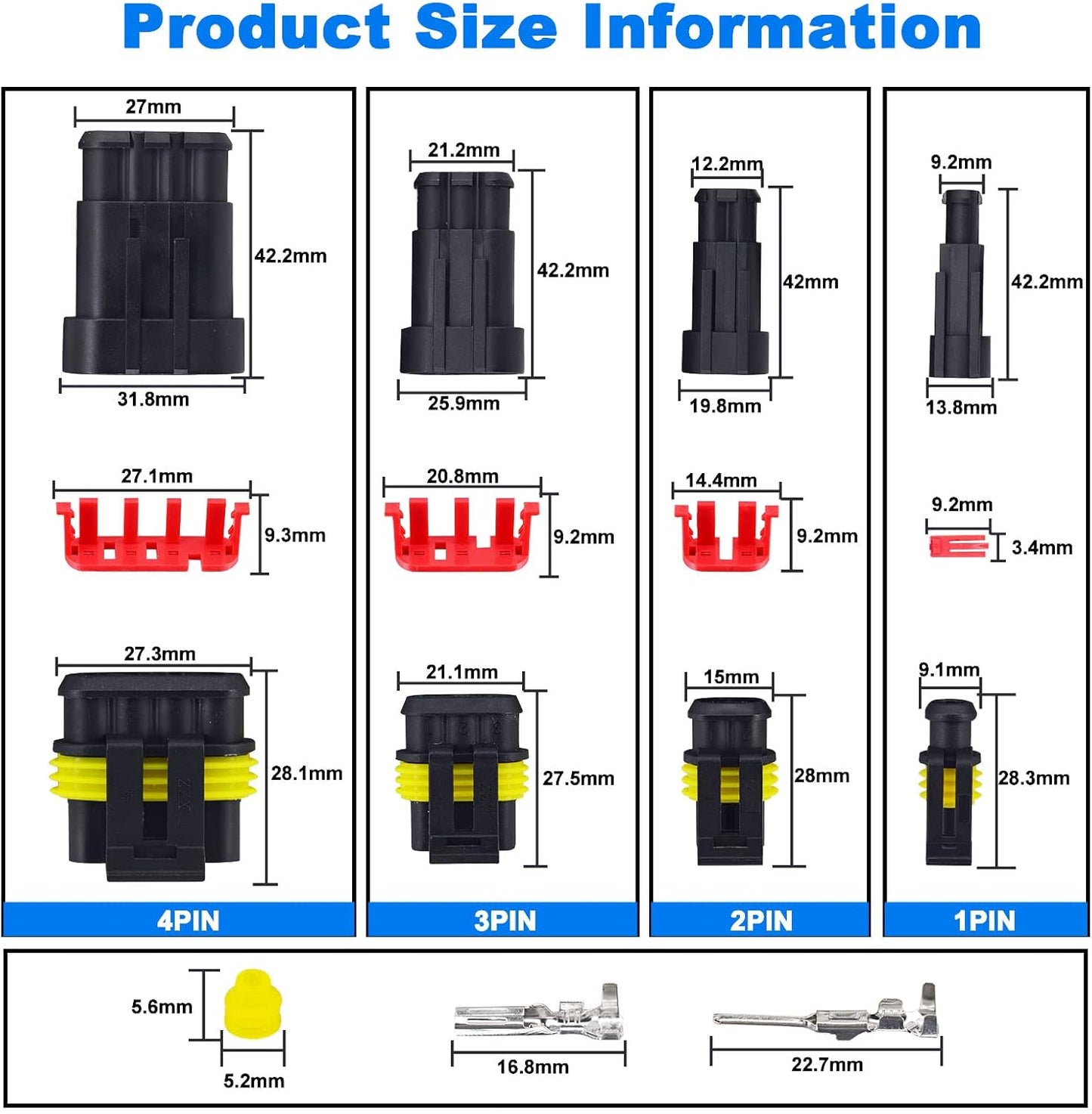 352PCS Car Waterproof Electrical Connector 1/2/3/4 Pin Waterproof Wire Connectors Kits Automotive Electrical Connectors for 1.5mm Wire of 12-24V Motorcycle Scooter Car Truck Boats