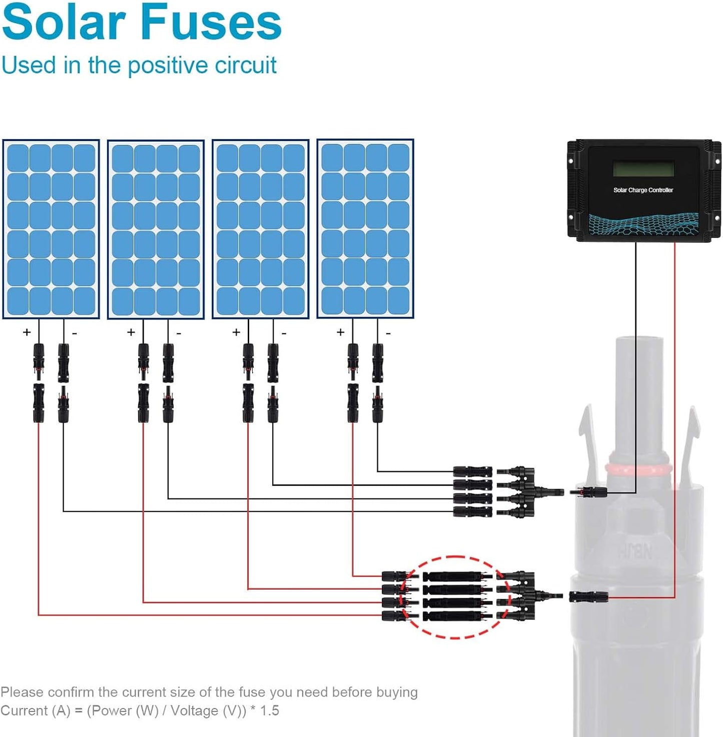 20A Solar Fuse Holder Inline with Male and Female Connector for Solar Panel and Solar Controller, Waterproof Solar Fuse Connector, Solar Surge Protection Device 5pcs