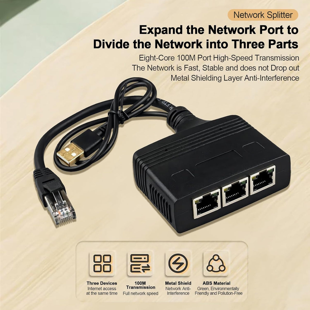 Gigabit RJ45 Network Splitter Adapter,1000Mbps 1 to 3 Ethernet Splitter LAN Network Splitter for Computer,Hub,Switch,Router,ADSL,Set-top Box,Digital TV (3 Devices Running Simultaneously)