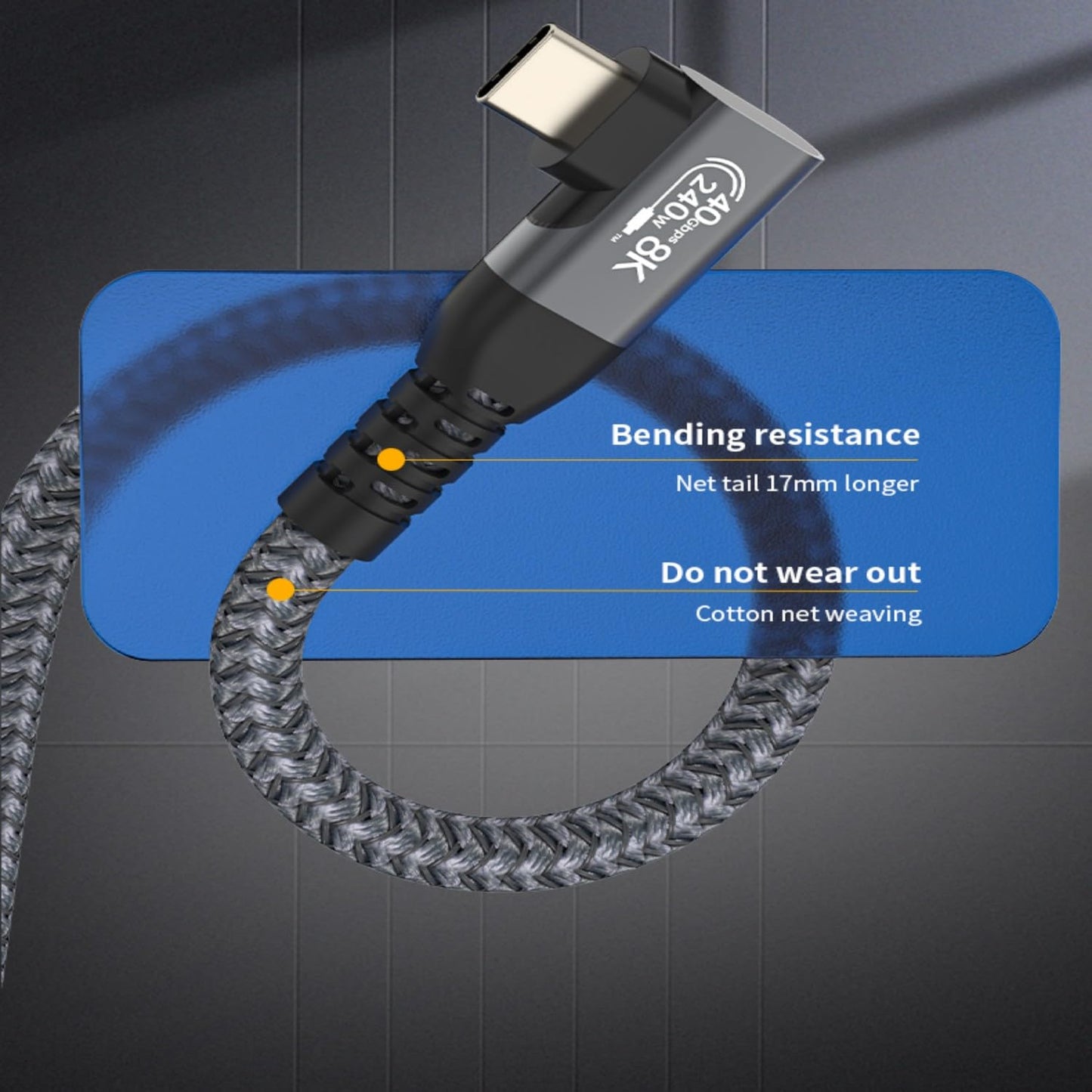 0.2M+0.3M 240W USB4 Cable, 40Gbps USB4 Gen3 Right Angle Male to Male+Male to Female Cable, 48V/5A Safe Charging 8K@60Hz HD Display for Macbook,iPhone 15 Series, Power Bank,Laptop,Switch