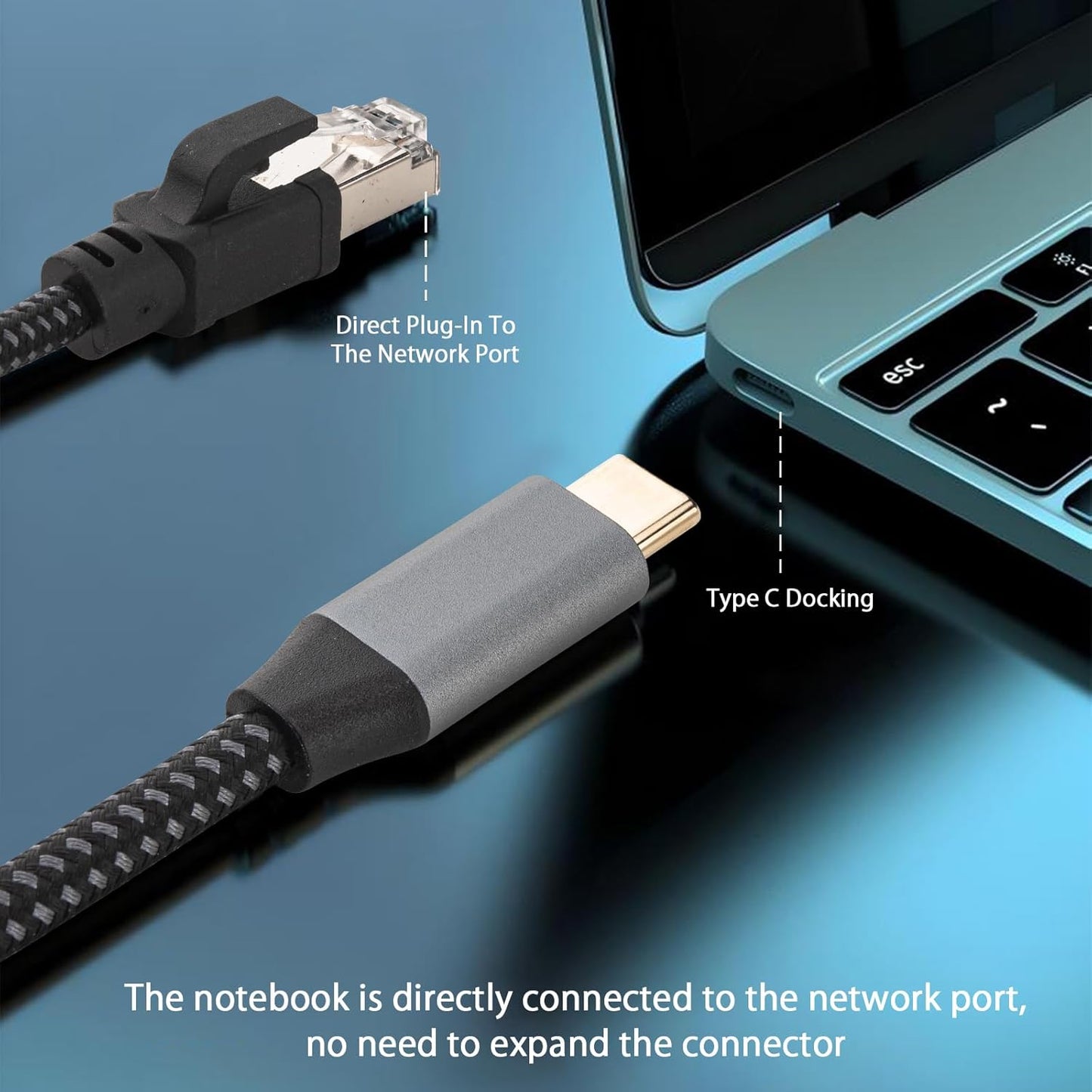 1.2M/3.94FT 1000M USB C to RJ45 Ethernet Cable, Type C Male to RJ45 Gigabit Ethernet LAN Cable, No Delay for iPhone 16/15 Series, MacBook Air/Pro, iPad, Galaxy, Switch, Laptop, PC, Desktop
