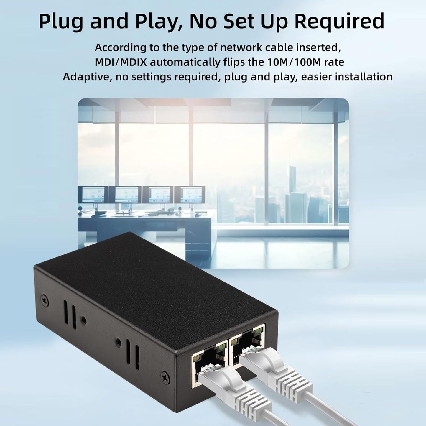 100M Desktop/Wall Mount PoE Extender, 1 to 2 PoE Extender with 10/100Mbps Speed, IEEE 802.3af/at PoE+ Standard, 1 In 2 Out 100M/328FT Signal Extende POE Repeater for PoE Camera/PoE Device