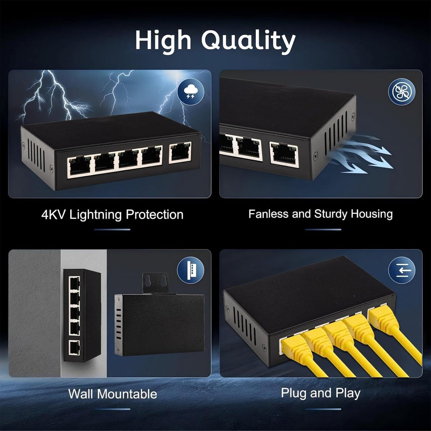 100M Desktop/Wall Mount PoE Extender, 1 to 4 PoE Extender with 10/100Mbps Speed, IEEE 802.3af/at PoE+ Standard, 1 In 4 Out 100M/328FT Signal Extende POE Repeater for PoE Camera/PoE Device