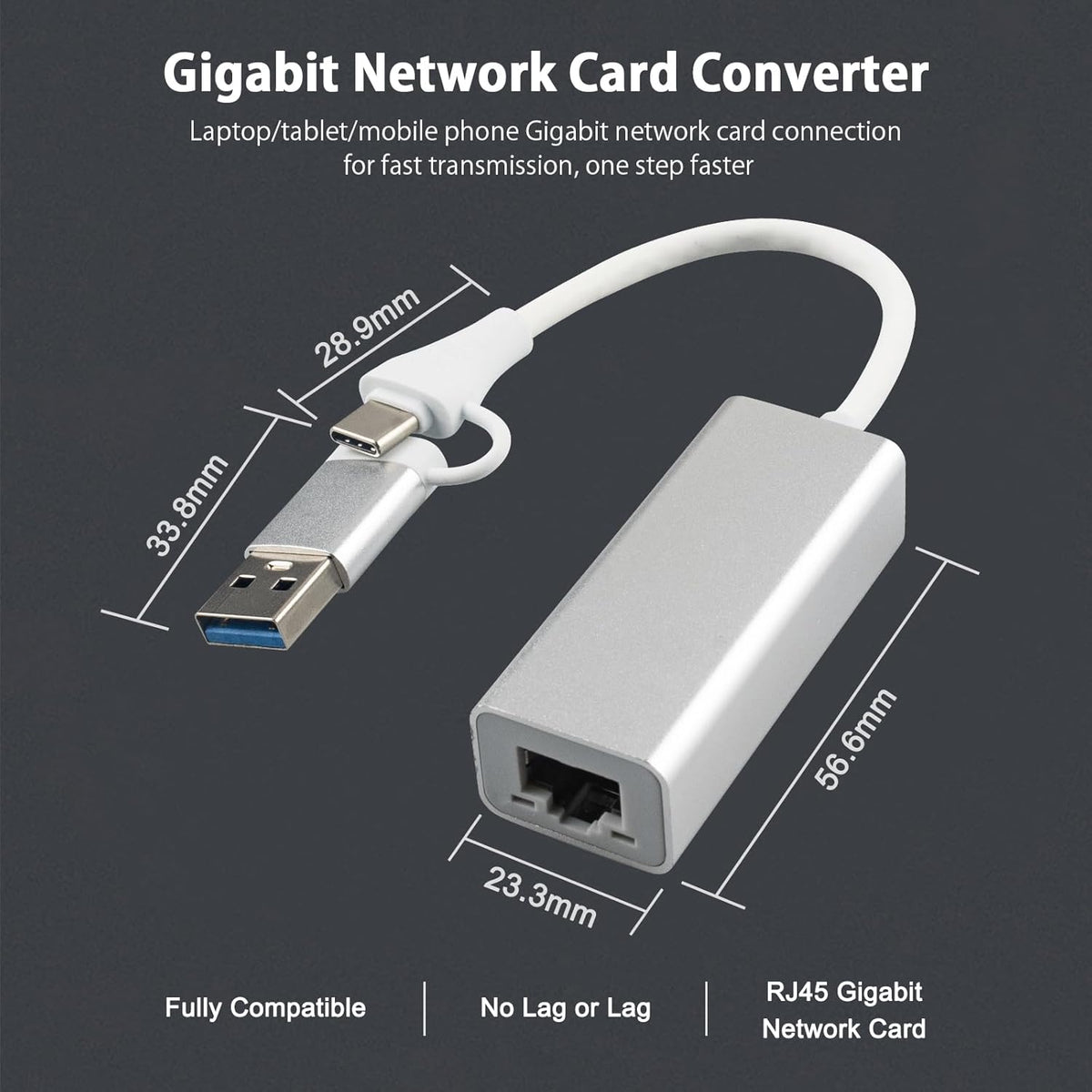 USB C to Gigabit Ethernet Adapter,Aluminum USB C to RJ45 Gigabit LAN 10/100/1000Mbps Network Adapter with USB3.0 Adapter,Driver-free forMacBook Pro, iPhone 15 Series, Steam Deck, Switch