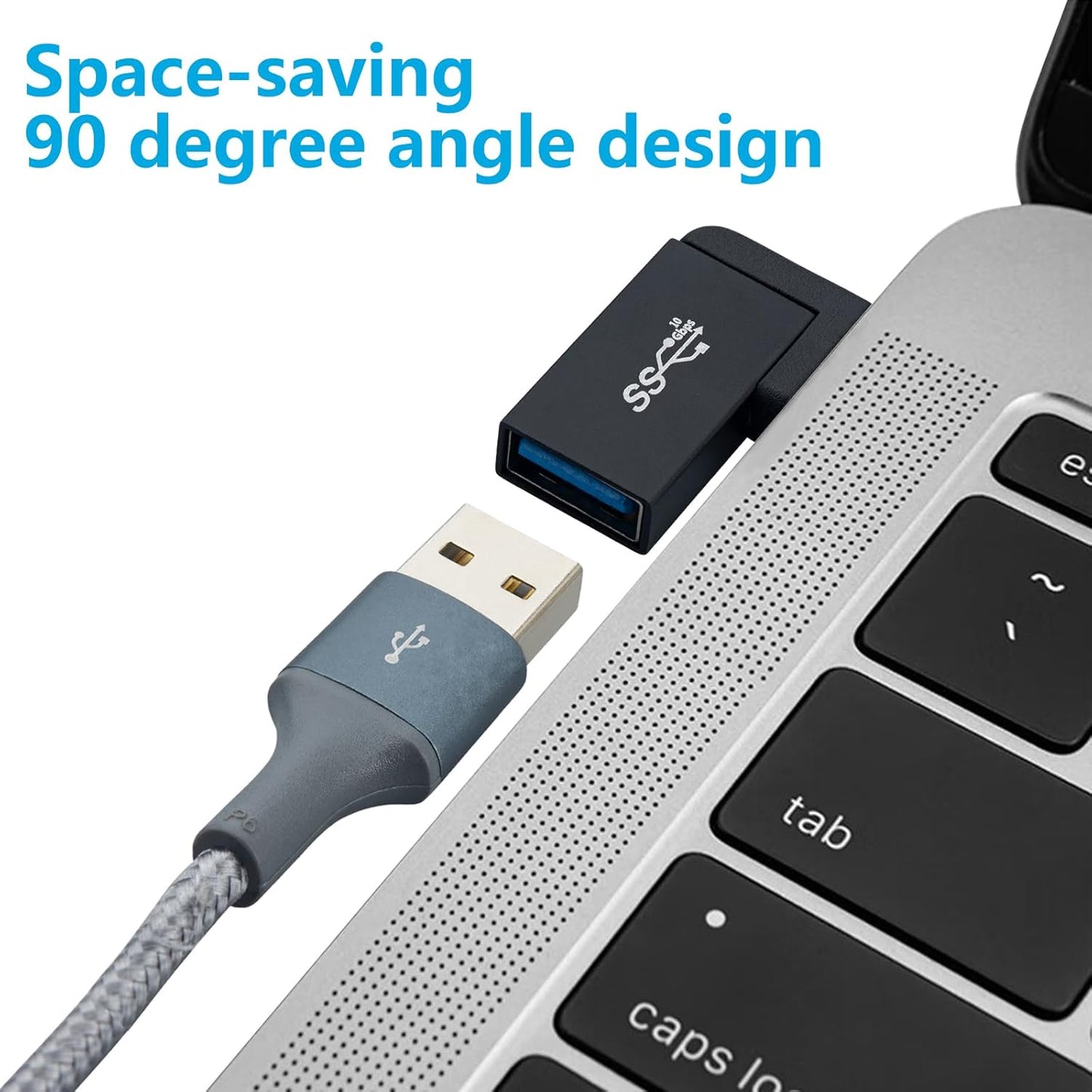 2 Pack USB A Adapter,10Gbps 90 Degree Right Angle USB3.2 Gen2 A Male to A Female Expansion Adapter, Safe Charging and Portable for Laptop,Phones,Mouse,Keyboard, Hard Drive and More