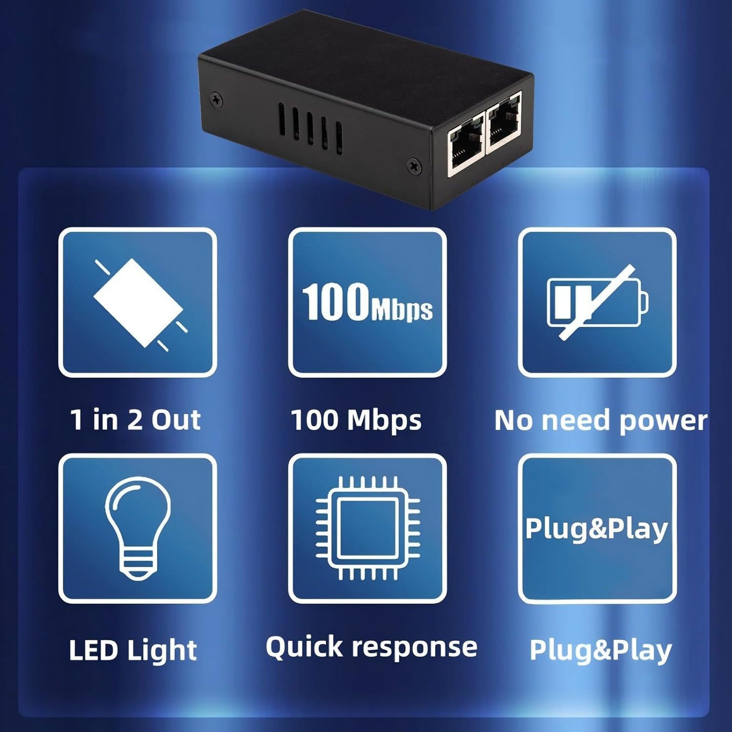 100M Desktop/Wall Mount PoE Extender, 1 to 2 PoE Extender with 10/100Mbps Speed, IEEE 802.3af/at PoE+ Standard, 1 In 2 Out 100M/328FT Signal Extende POE Repeater for PoE Camera/PoE Device