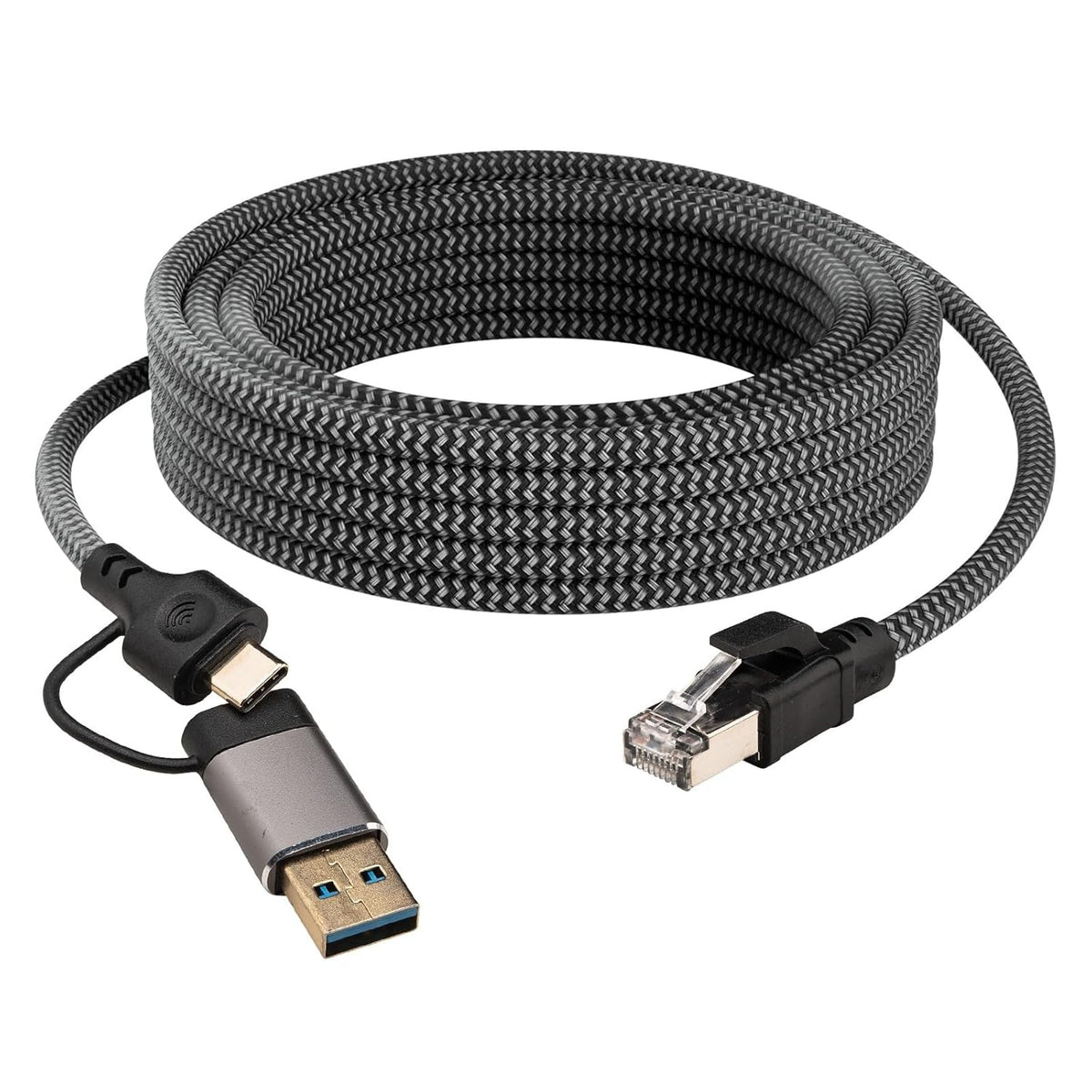 3M/9.84FT 1000M USB A+USB C to RJ45 Ethernet Cable, 2 in 1 USB C to Gigabit Ethernet LAN Cable, No Delay for iPhone 16/15 Series, MacBook Air/Pro, iPad, Galaxy, Switch, Laptop, PC, Desktop