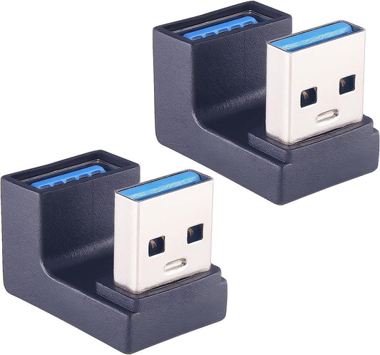 2 Pack USB A Adapter, 10Gbps 180 Degree U-Shape USB3.1 Gen2 A Male to A Female Expansion Adapter, 5V/3A Safe Charging and Portable for Laptop,Phones,Keyboard,Mouse,Hard Drive and More